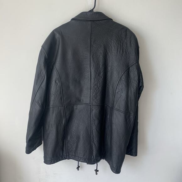 New River Mens LARGE Black Lamb Leather Heavy Weight Coat Lambskin Vintage - Picture 13 of 16